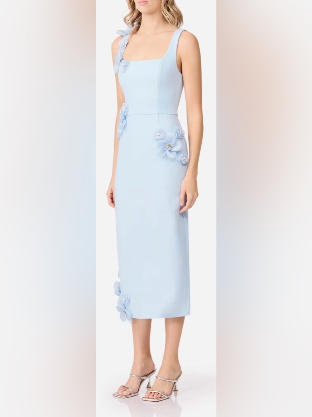 NEW ELLIATT Chantelle 3d floral blue midi Dress sz M - Picture 3 of 10
